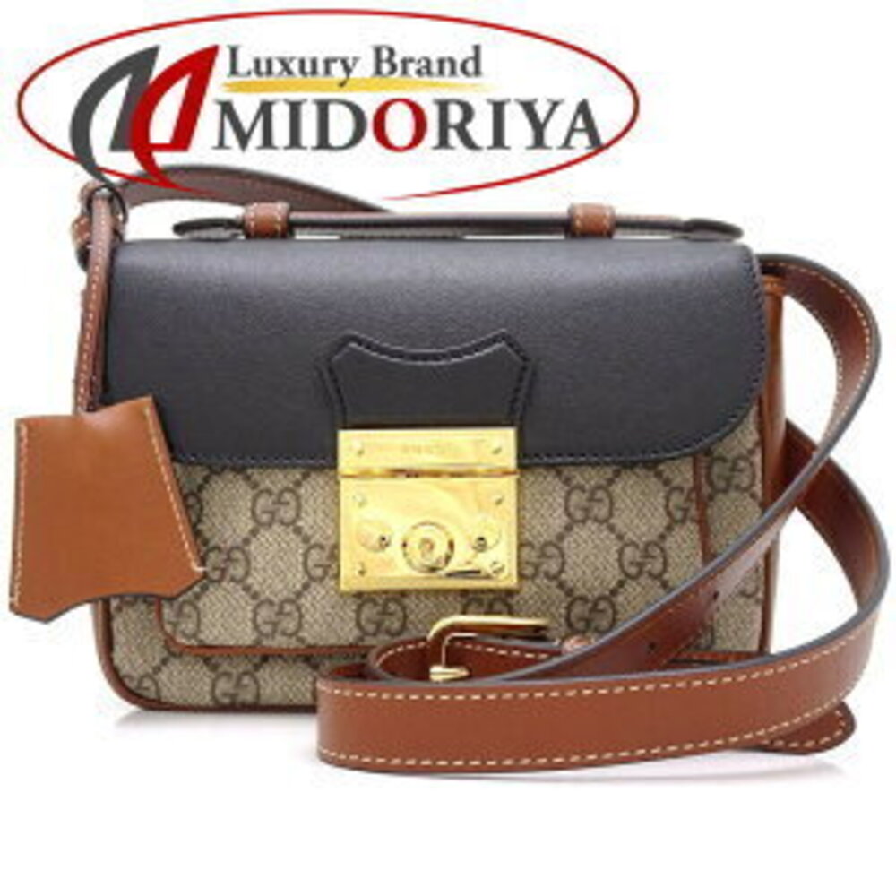 Gucci Bag Shoulder Padlock GG Supreme Canvas Calfskin Beige Black Brown